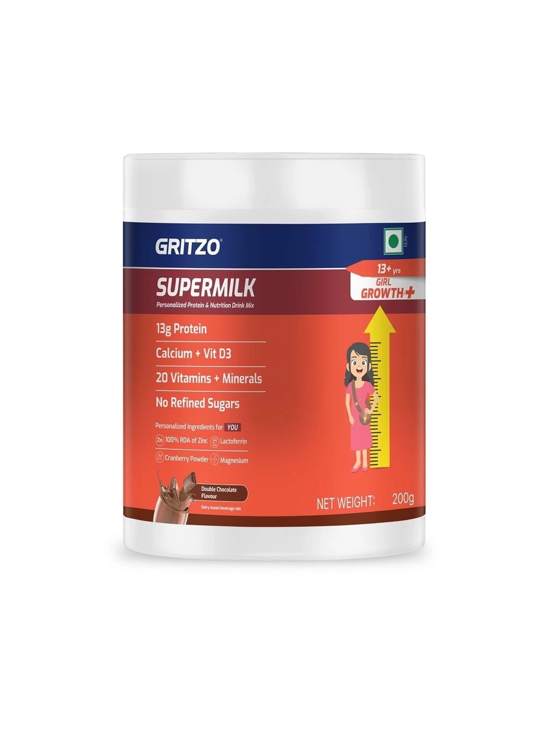 Gritzo Kids SuperMilk Growth Protein- 200 g- Double Chocolate