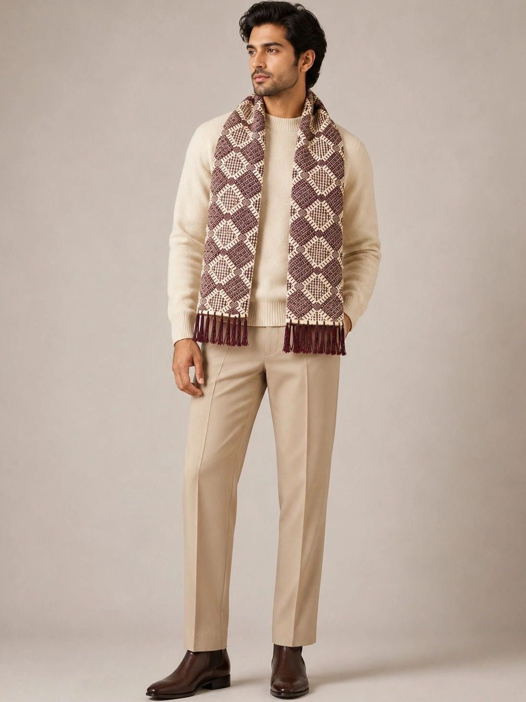 HETESHE Men Patterned Merino Wool Mufflers
