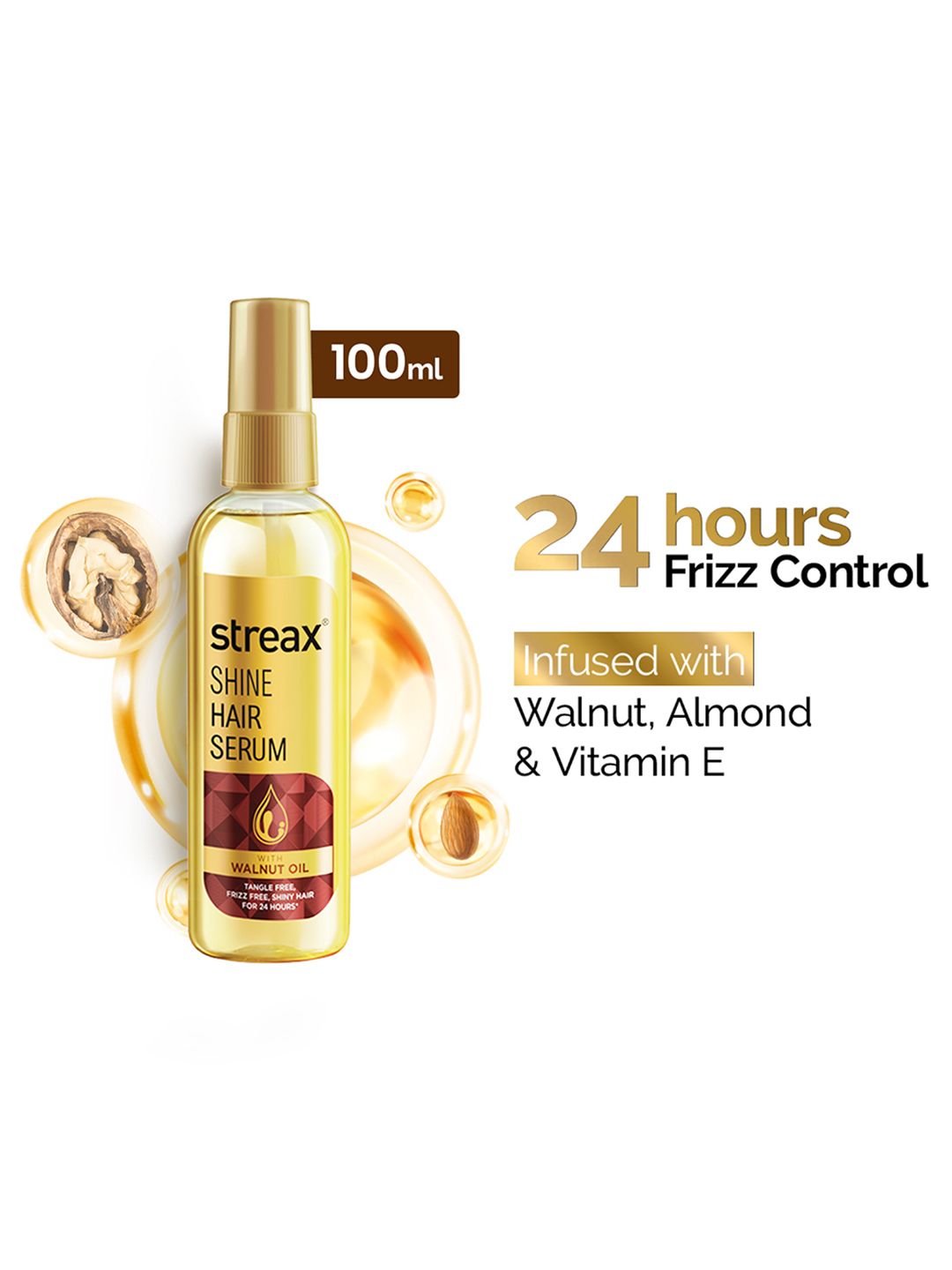 Streax Smoothening & Shine Hair Serum Vitalised with Walnut Oil - 100 ml