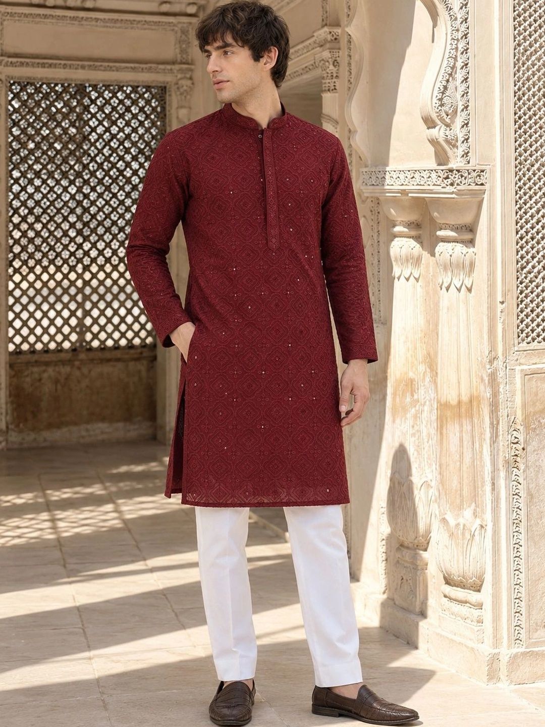 Anouk Ethnic Motifs Embroidered Mandarin Collar Straight Kurta