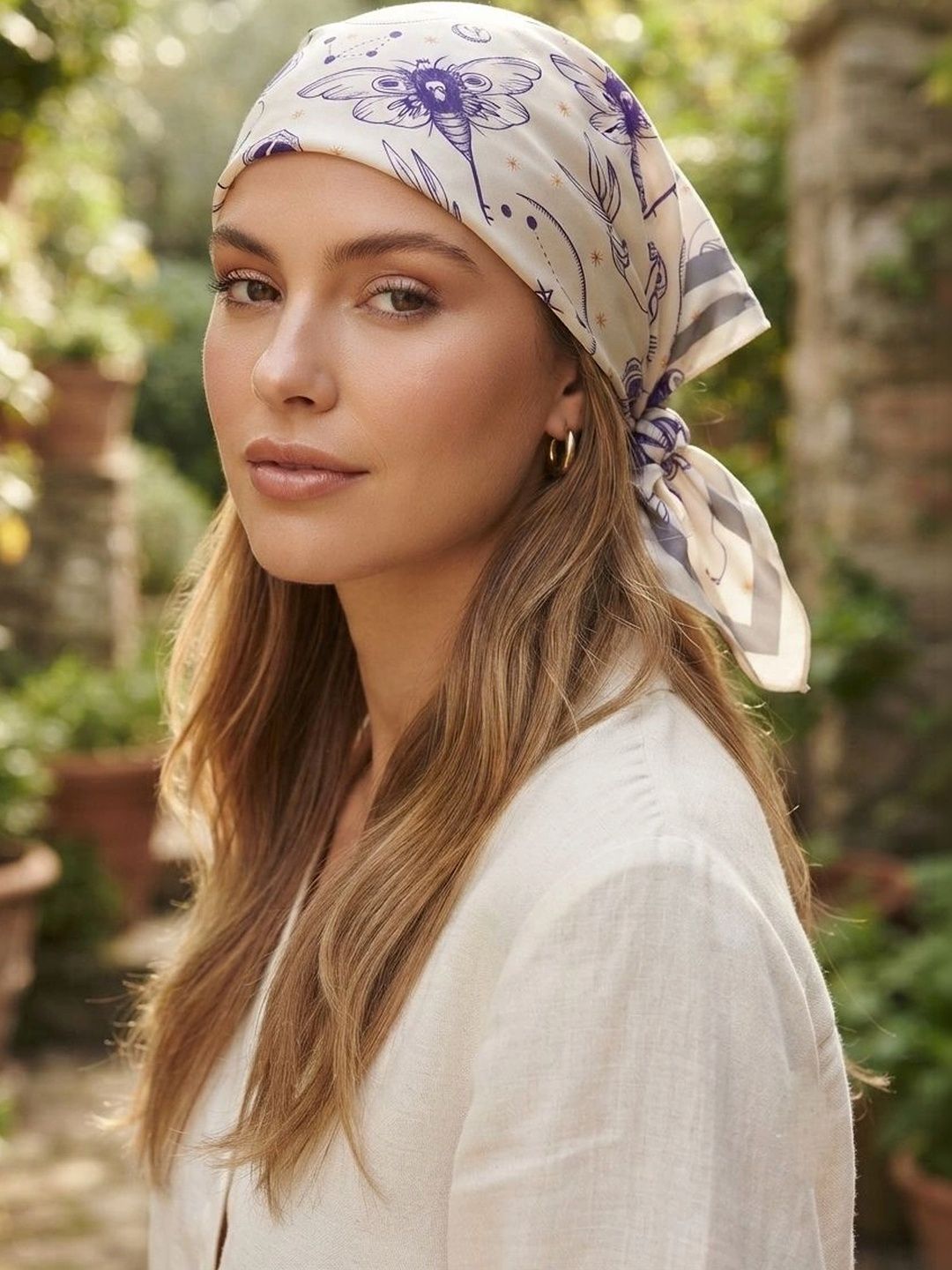 Buy HANDICRAFT PALACE Women Grey & Blue Celestial Printed Silk Bandana 21