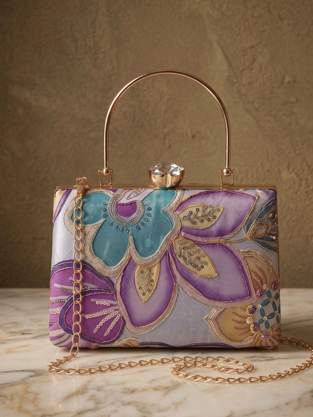 OSTY Embroidered Embellished Box Clutch