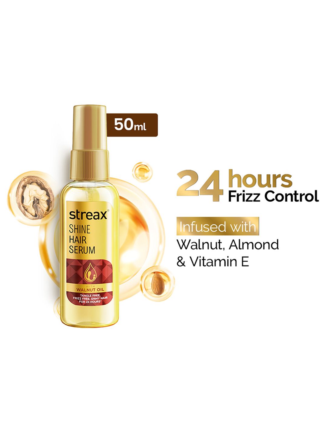 Streax Smoothening & Shine Hair Serum Vitalised with Walnut Oil - 50 ml
