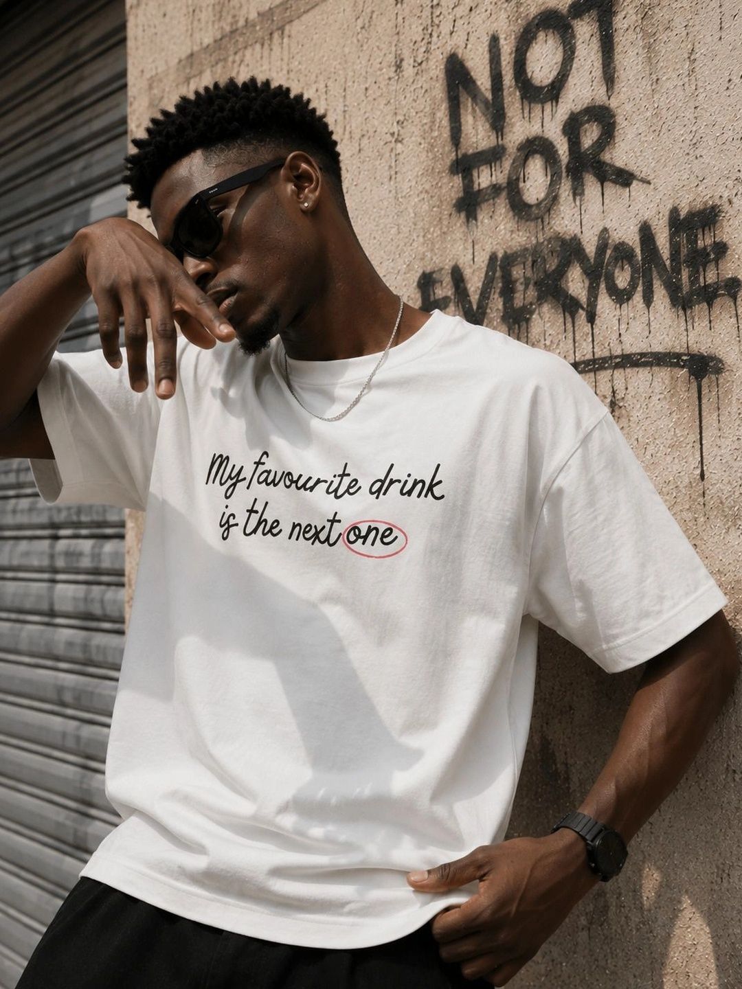 Bene Kleed Men White Typography Printed Pure Cotton Drop-Shoulder Sleeves Oversized Fit T-shirt