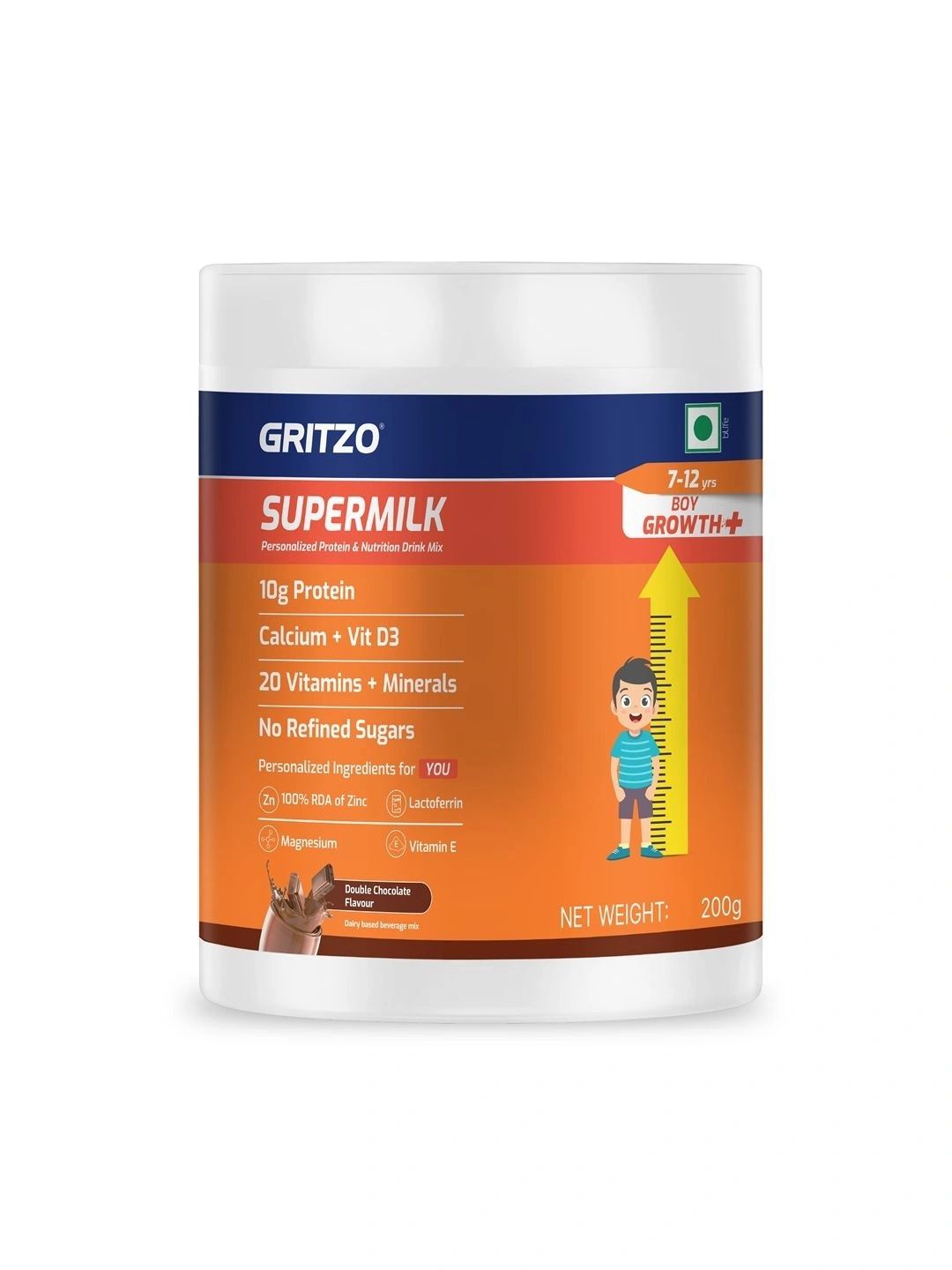 Gritzo Kids SuperMilk Growth Protein Powder -200 g- Double Chocolate