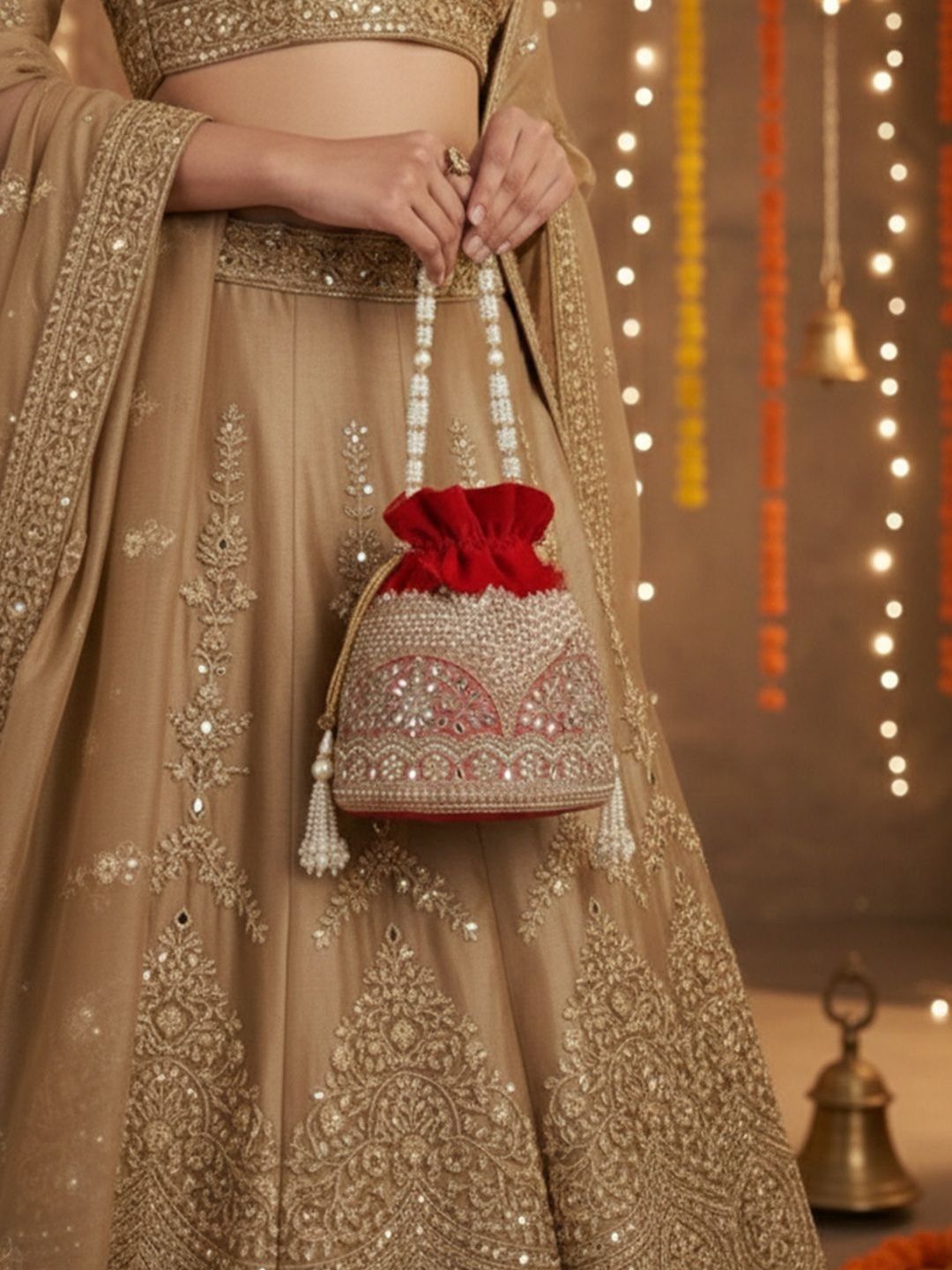 SUGARFRILL Embroidered Embellished Potli Clutch