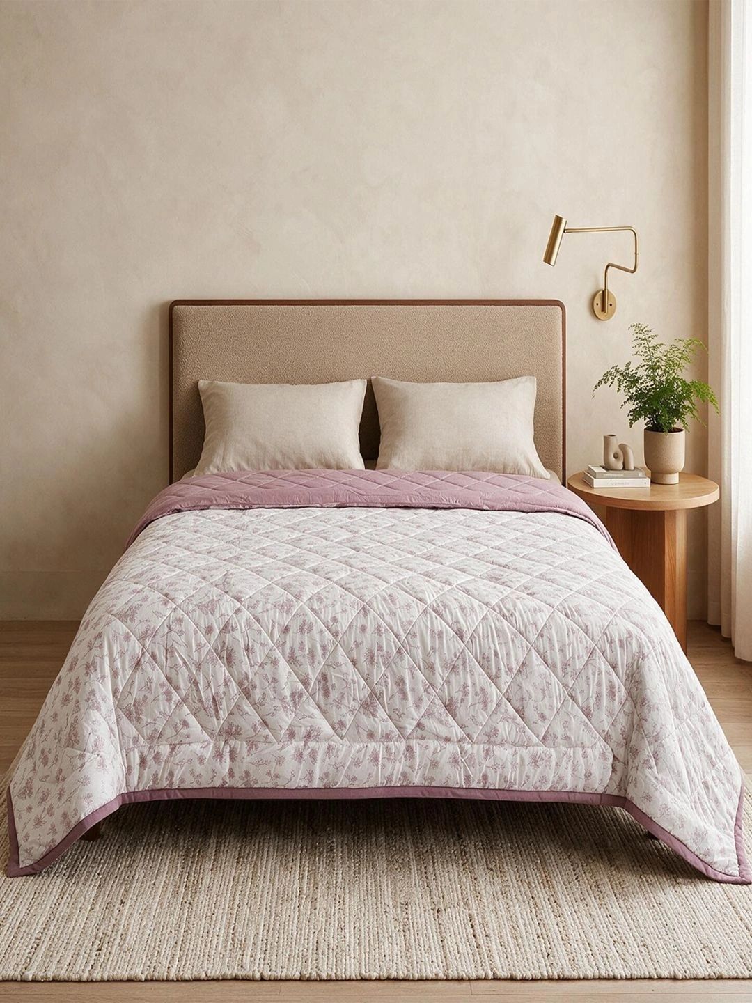 Linen Home Floral Botancial Mauve & Mauve Reversible AC Blanket Double Size