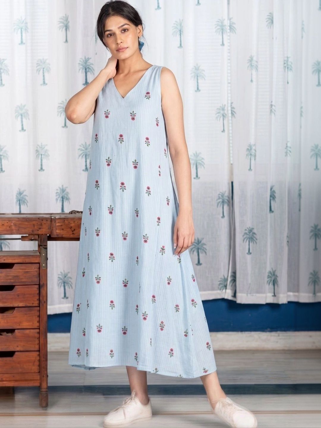 PIMU Floral Print A-Line Midi Dress