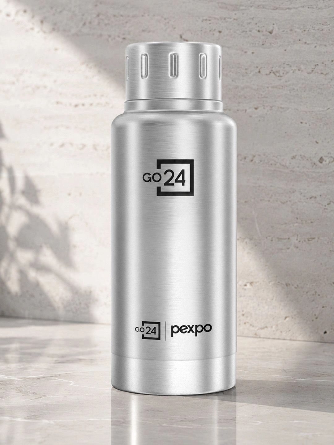 Go24 Cameo Silver Solid Stainless Steel Spill Proof Flask - 300ml