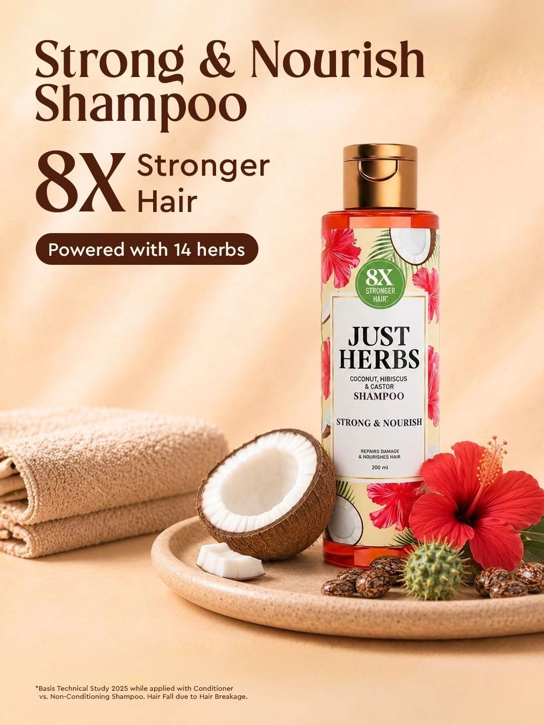 Just HerbsStrong & Nourish Shampoo with Coconut & Hibiscus Repairs Hair Damage 200ml