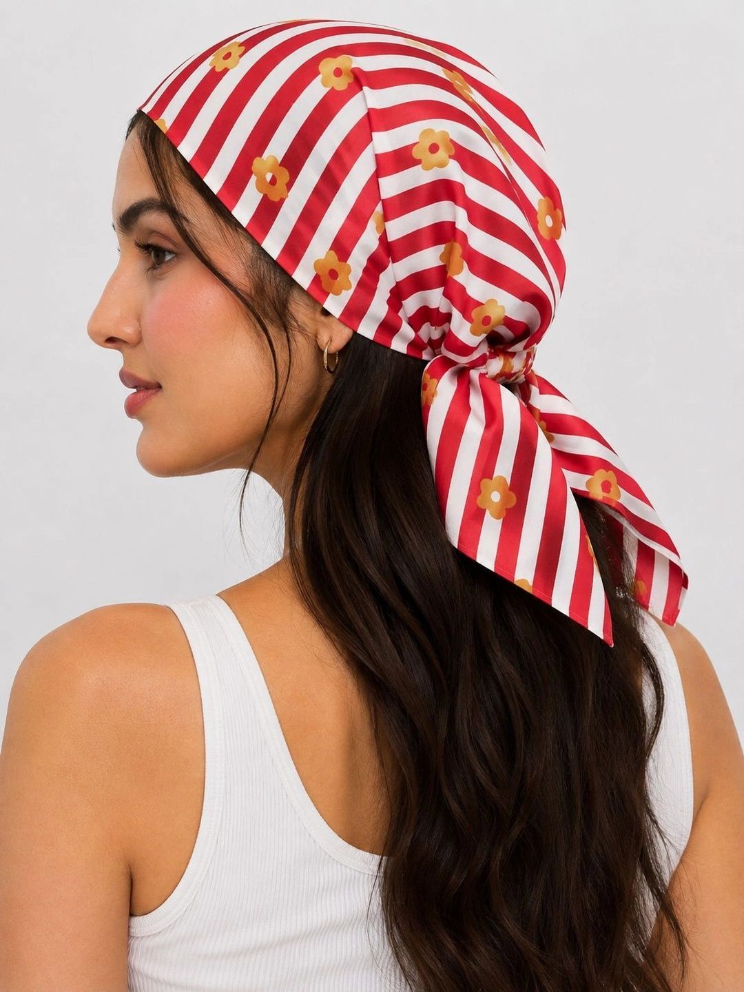 HANDICRAFT PALACE Women Red & White Striped Heart Printed 100% Cotton Bandana 21" x 21"