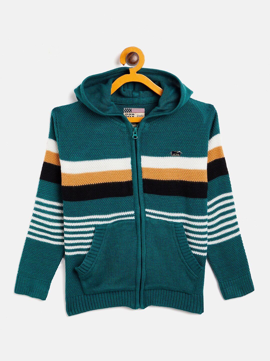 Duke Boys Green & White Acrylic Striped Cardigan