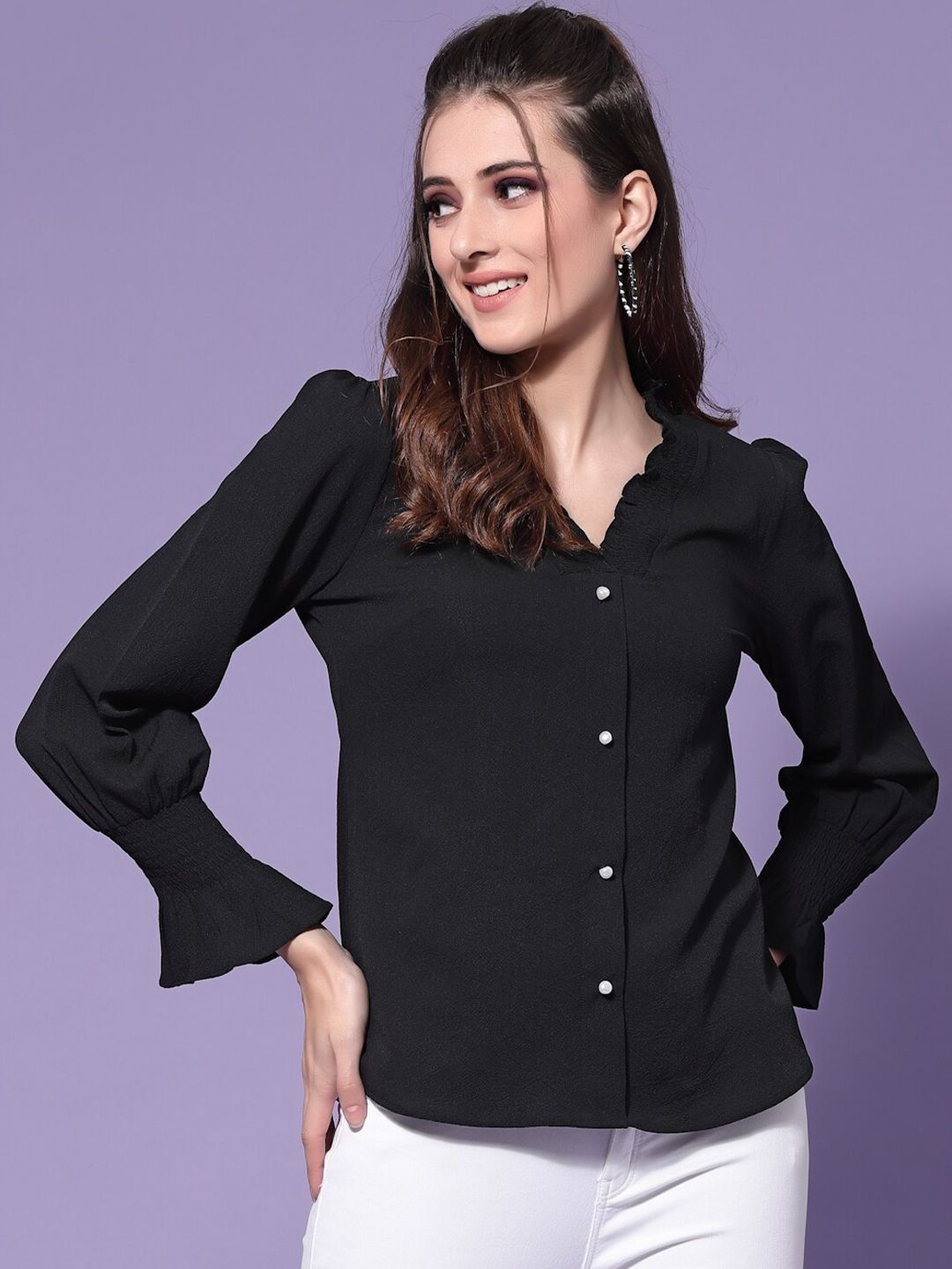 KASSUALLY Black Shirt Style Top