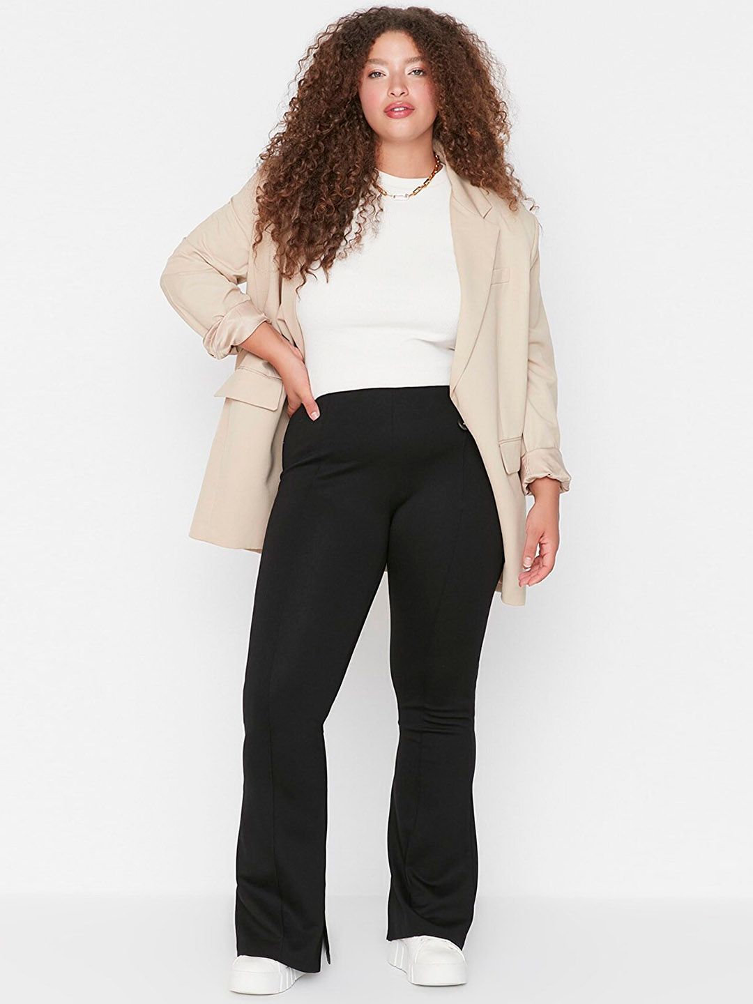 Trendyol Slim Fit Mid-Rise Parallel Pleated Bootcut Trousers