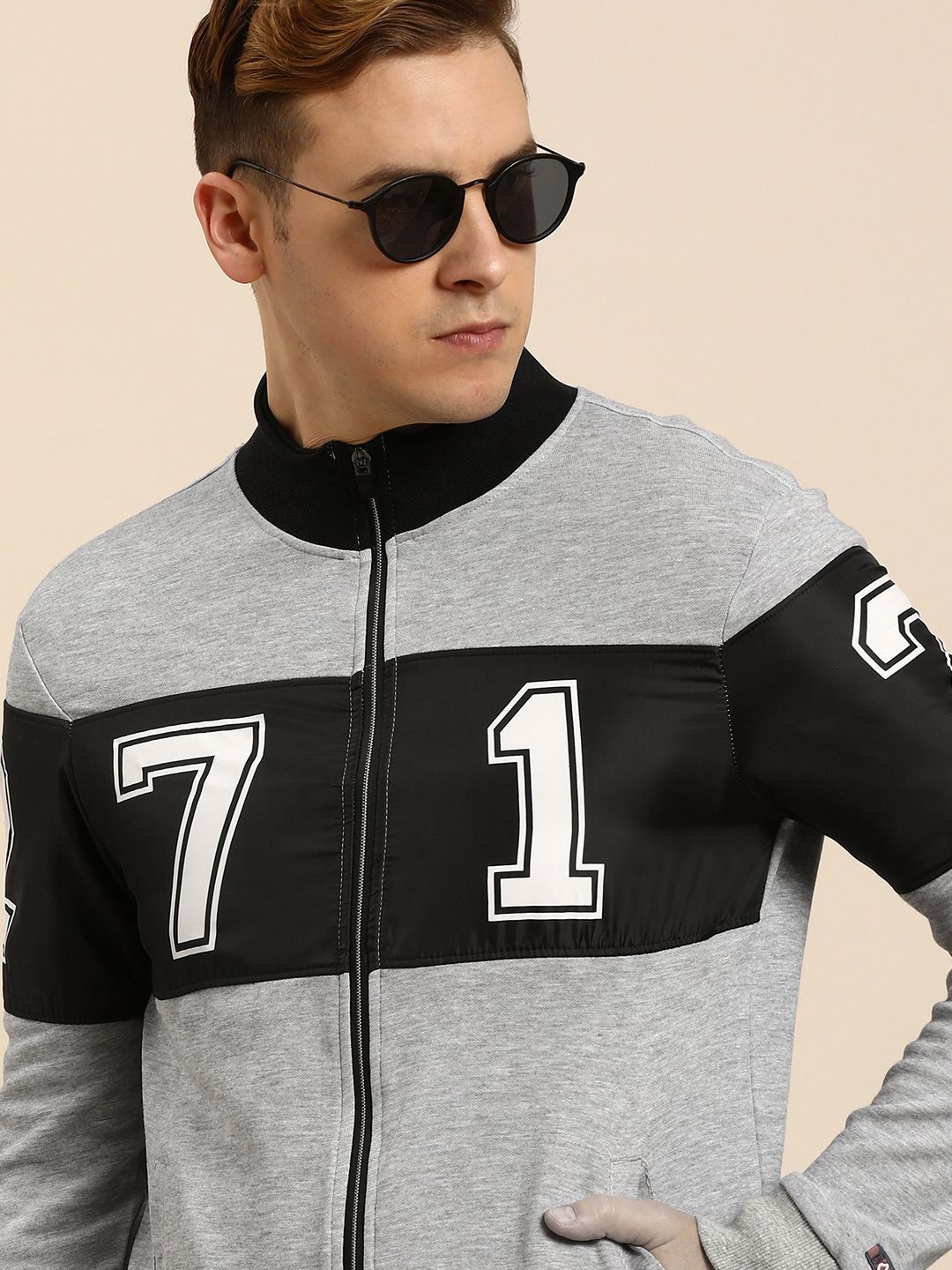 Being Human Men Colourblocked And Printed Front-Open Sweatshirt