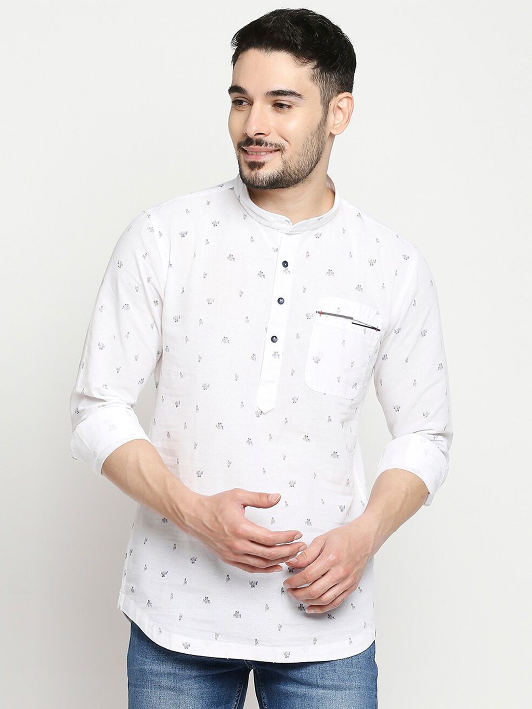 SPYKAR Men White Slim Fit Printed Cotton Casual Shirt