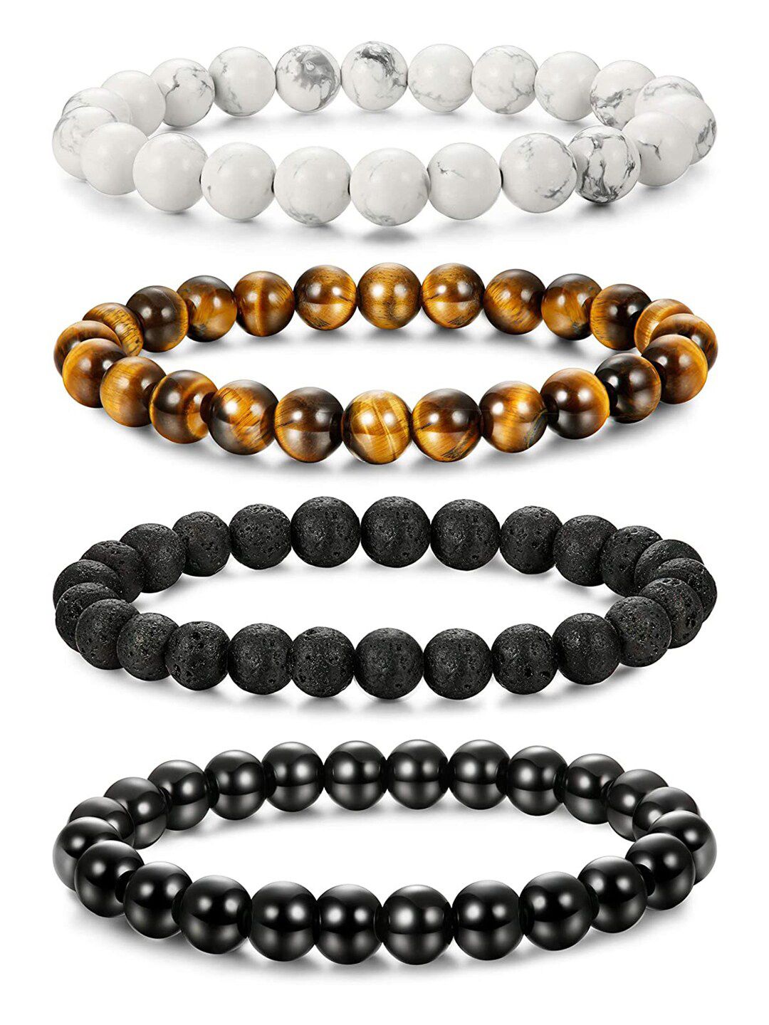 Young & Forever Unisex 4 Brown & Black Brass Tigers Eye Handcrafted Bracelet
