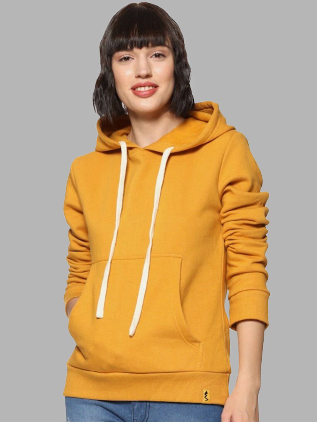 PINACOLADA Women Cotton Mustard Hooded Sweatshirt