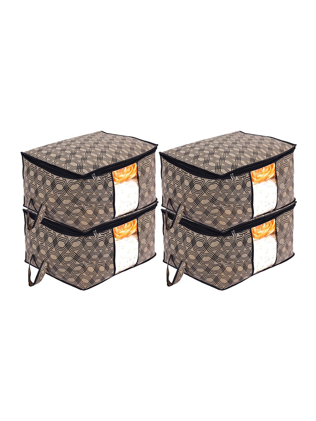 Kuber Industries Pack Of 4 Cream & Black Printed Organisers