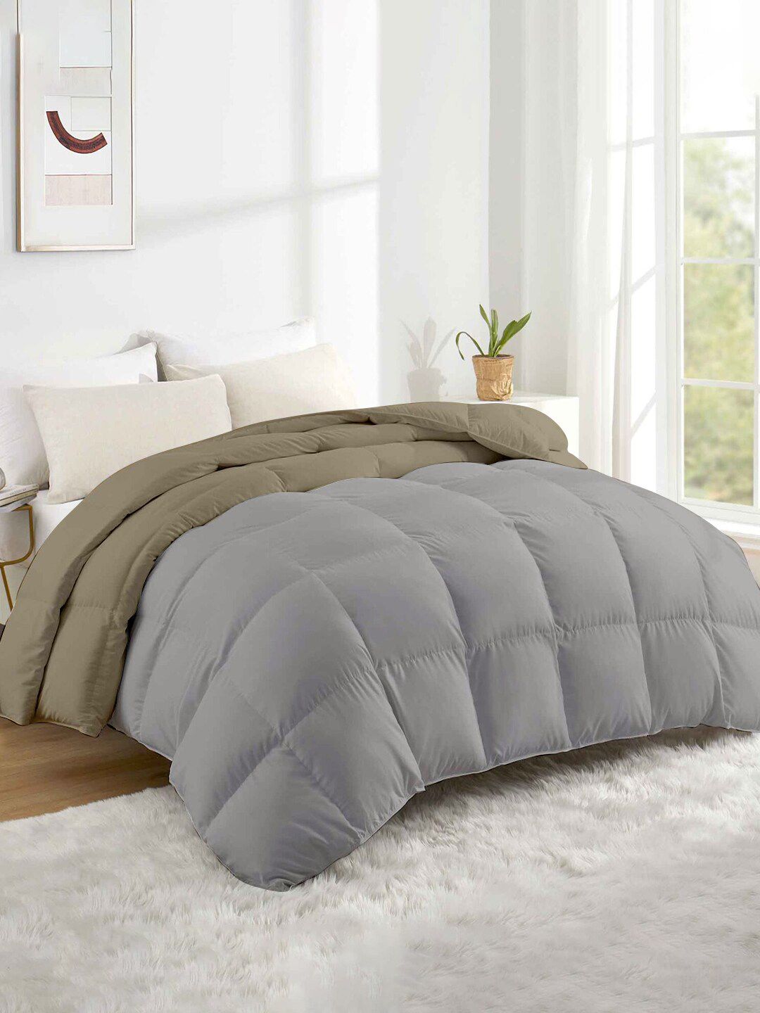 Buy RAZZAI Beige & Grey Microfiber Mild Winter 500 GSM Double Bed Comforter -  - Home for Unisex