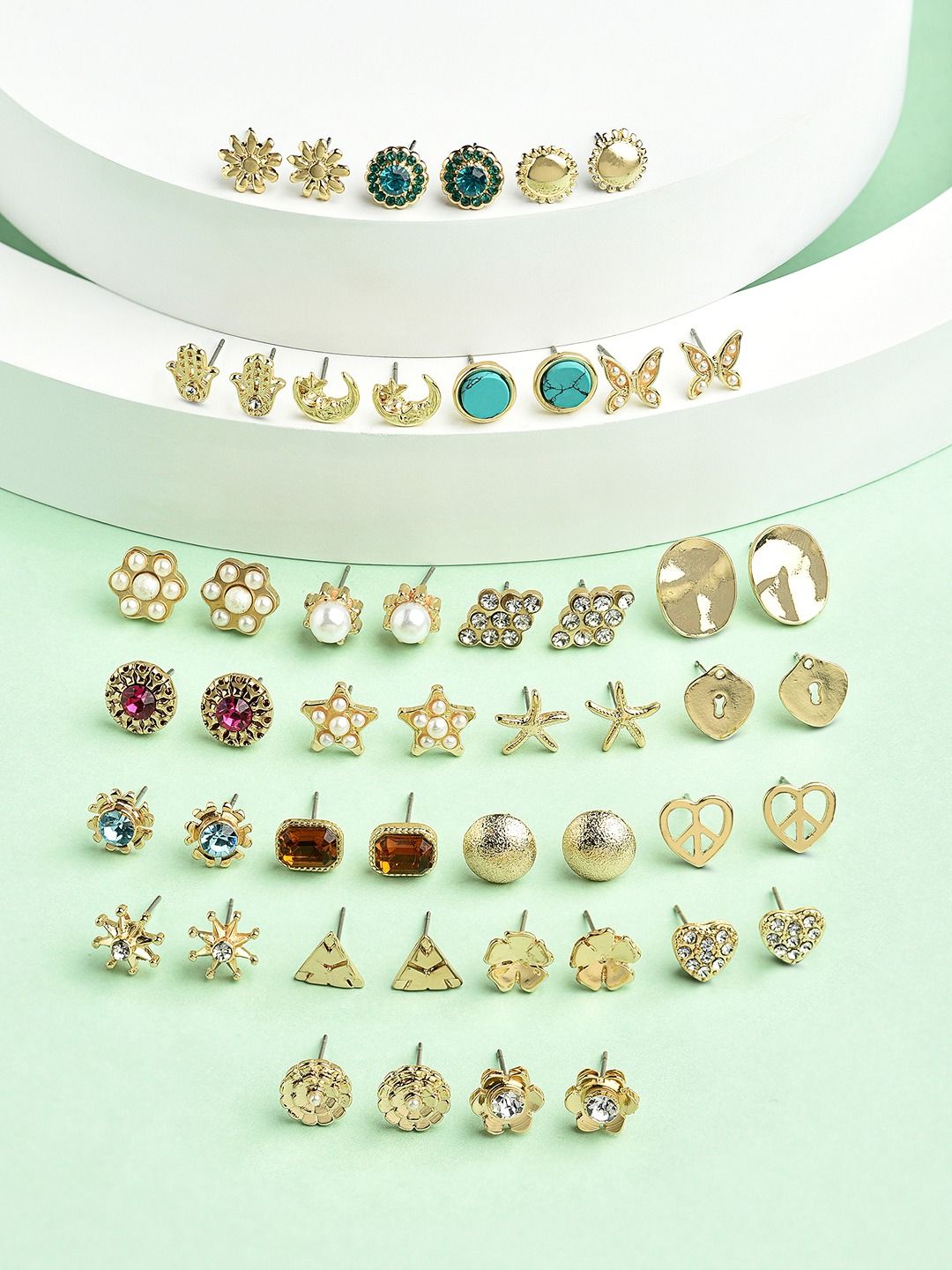 Zaveri Pearls Set of 25 Gold Tone Contemporary Studs Earrings