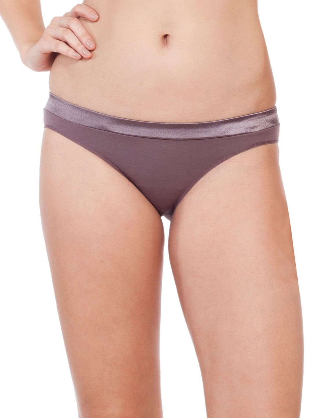 Soie Solid Brown Low Rise Cotton Spandex Bikini Briefs