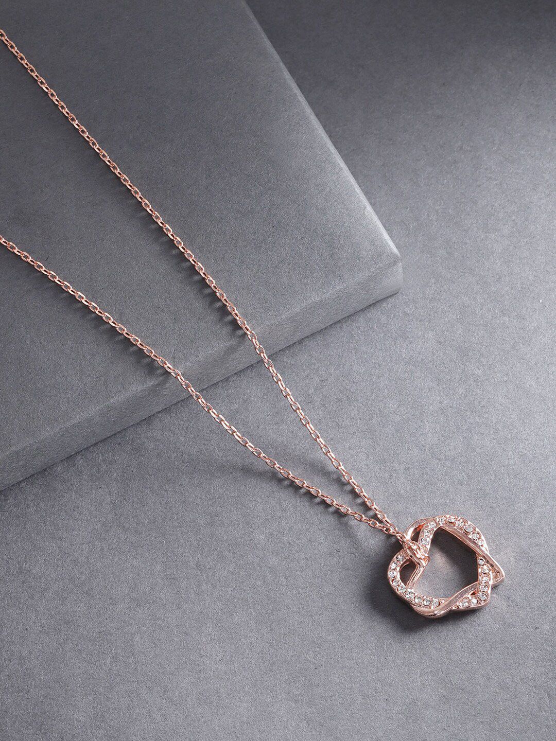 Designs By Jewels Galaxy Rose Gold-Plated & White Stones-Studded Pendant With Chain