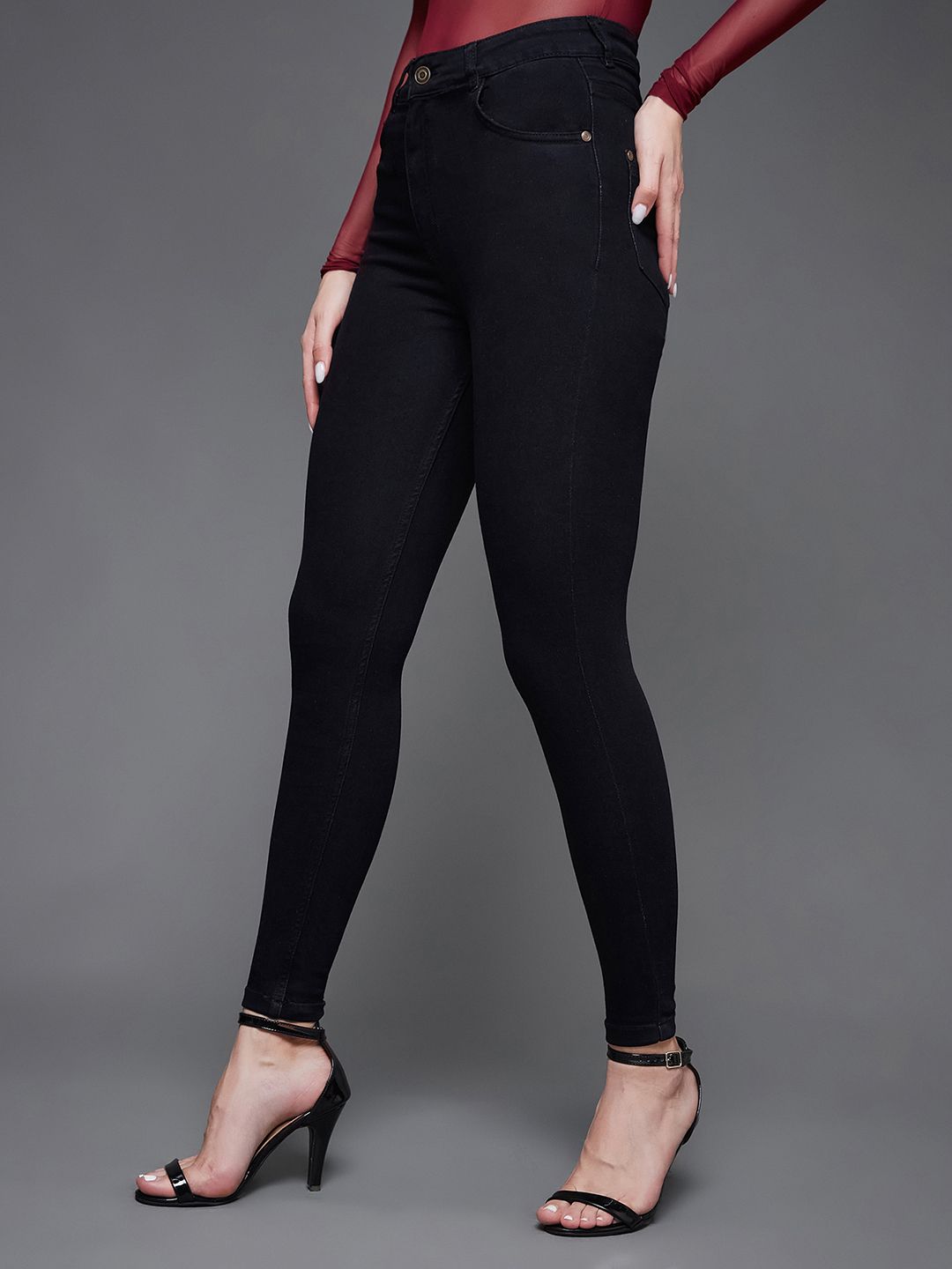 Women Black Skinny Fit High-Rise Jeans 2