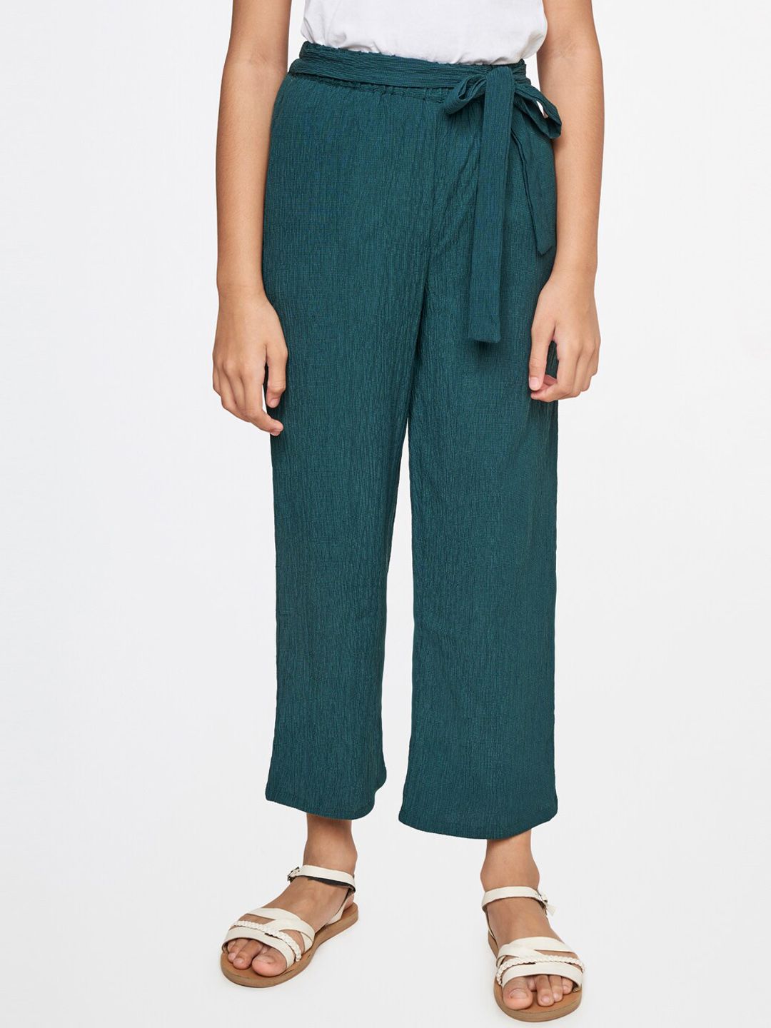 Global Desi Girls Green Straight Fit Trousers