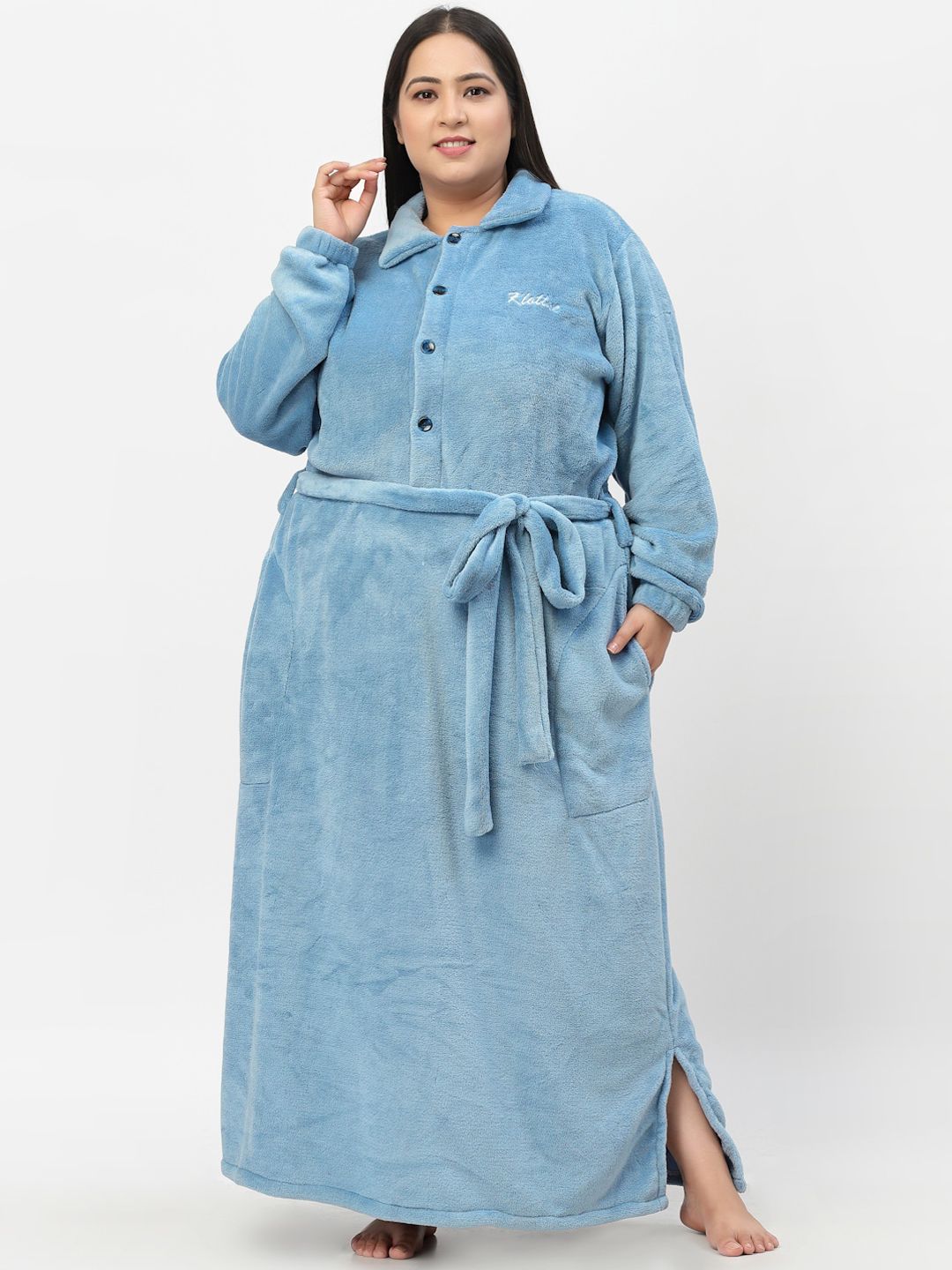 Buy KLOTTHE  Women Plus Size Solid Long Length Woolen Bath Robe With Belt -  - Home for Women