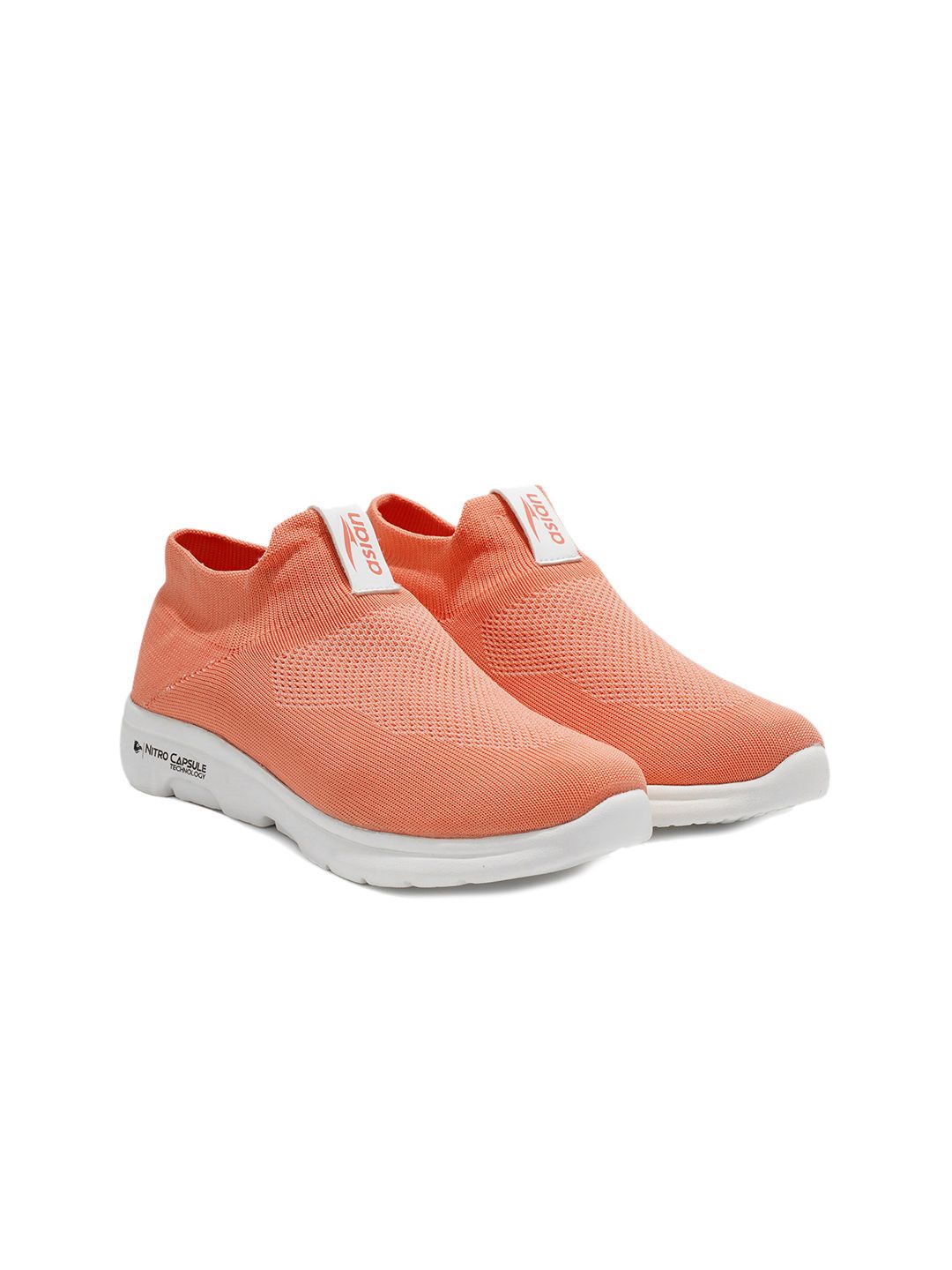 ASIAN Women Peach-Coloured Woven Design Slip-On Sneakers