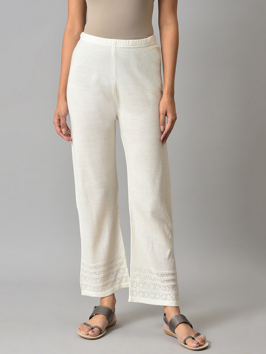 elleven Women White Hem Design Ethnic Palazzos