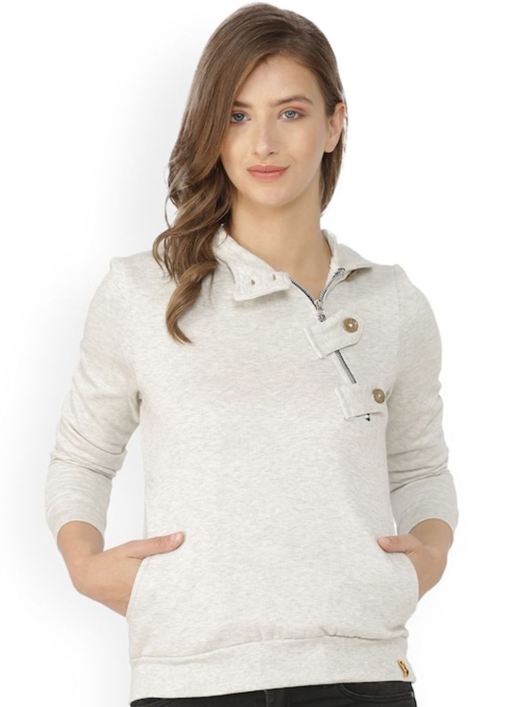 PINACOLADA Women Cream-Coloured Hooded Casual Sweatshirt