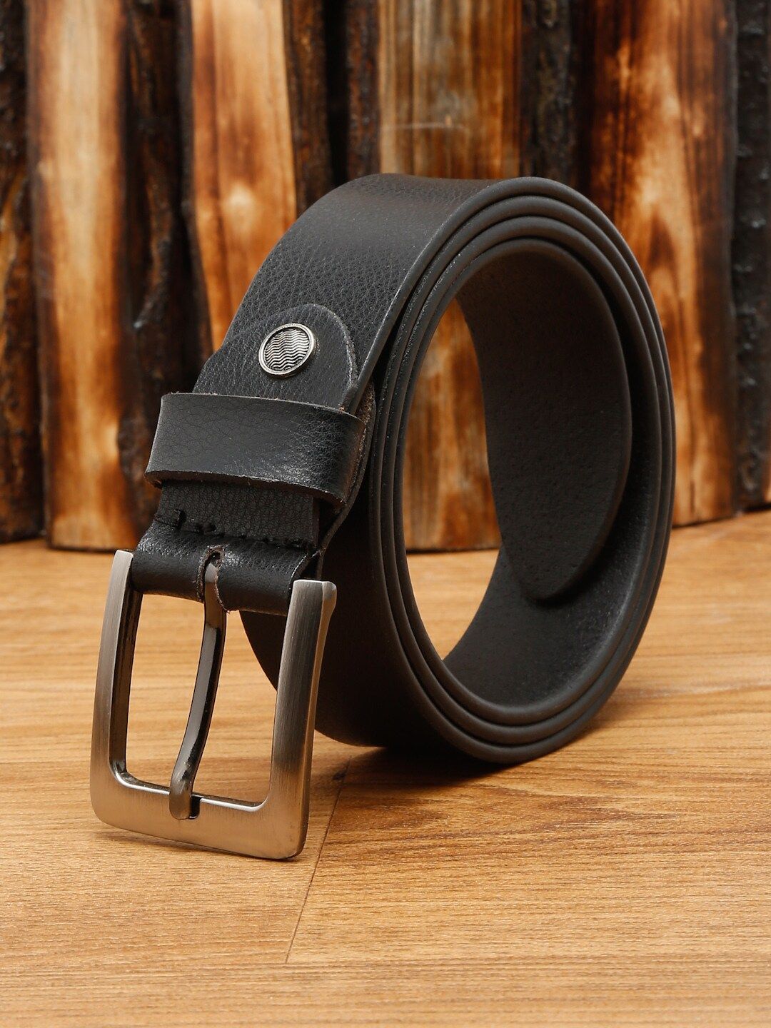 Teakwood Leathers Men Black Textured Leather Belt