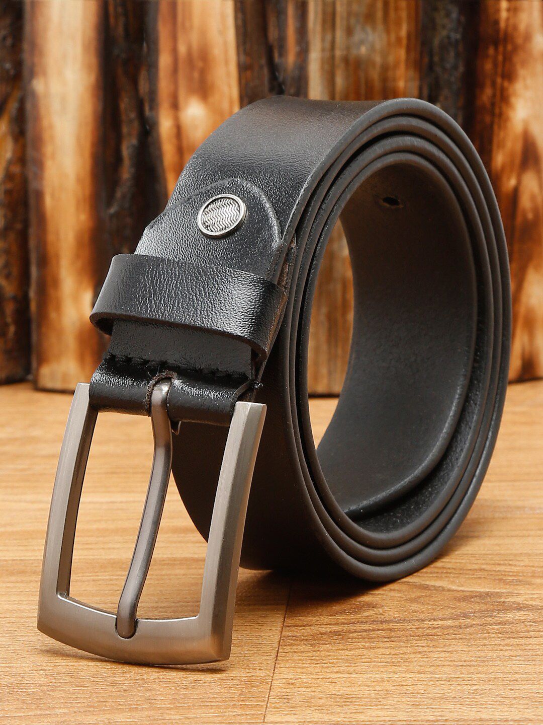 Teakwood Leathers Men Black Solid Leather Belt
