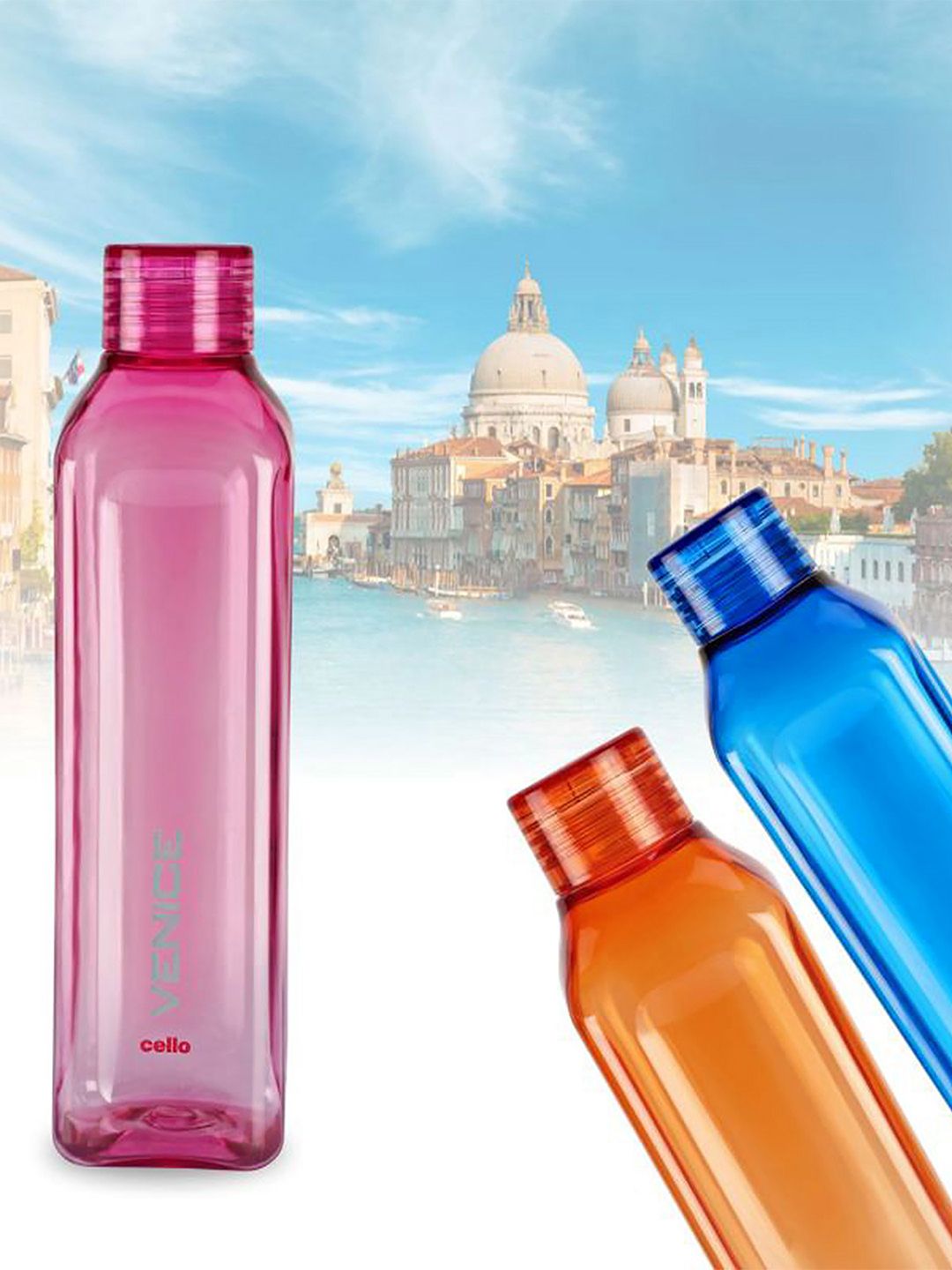 Cello Set Of 3 Assorted Venice Plastic Water Bottles 1L Each