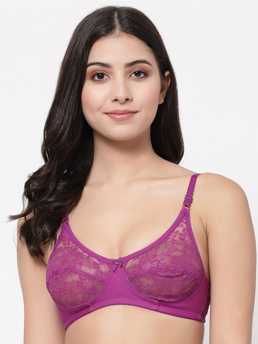 Docare Purple Floral Cotton Non Padded Seamed Bralette Bra