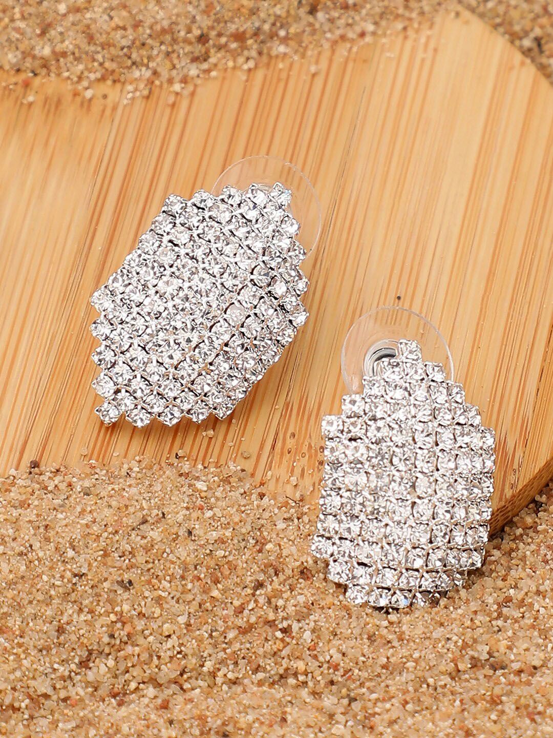 SOHI Gold-Plated Stone Drop Silver Studs Earrings