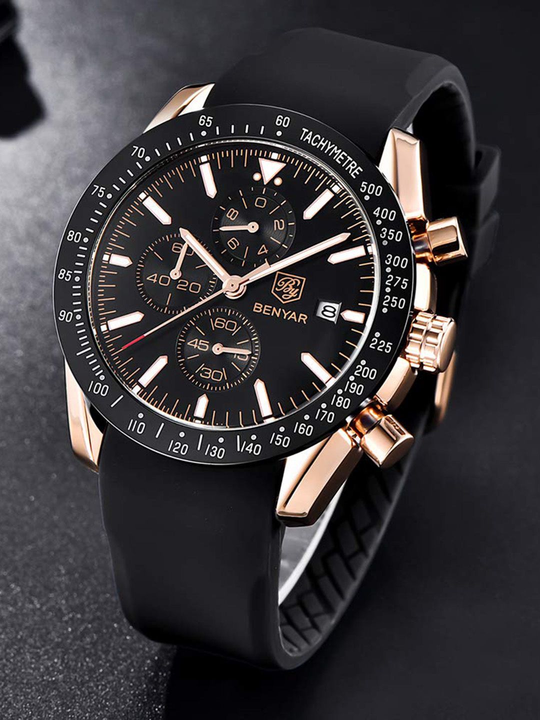 BENYAR Men Black Skeleton Dial & Black Straps Analogue Chronograph Watch Ben-5140-Black