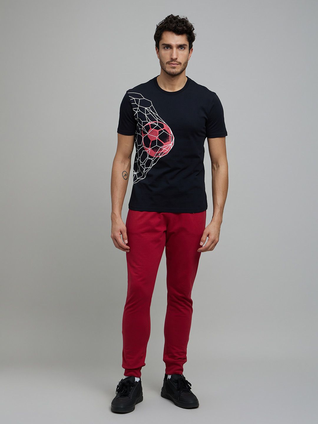 Celio Men Black Football Collection Printed Cotton T-shirt
