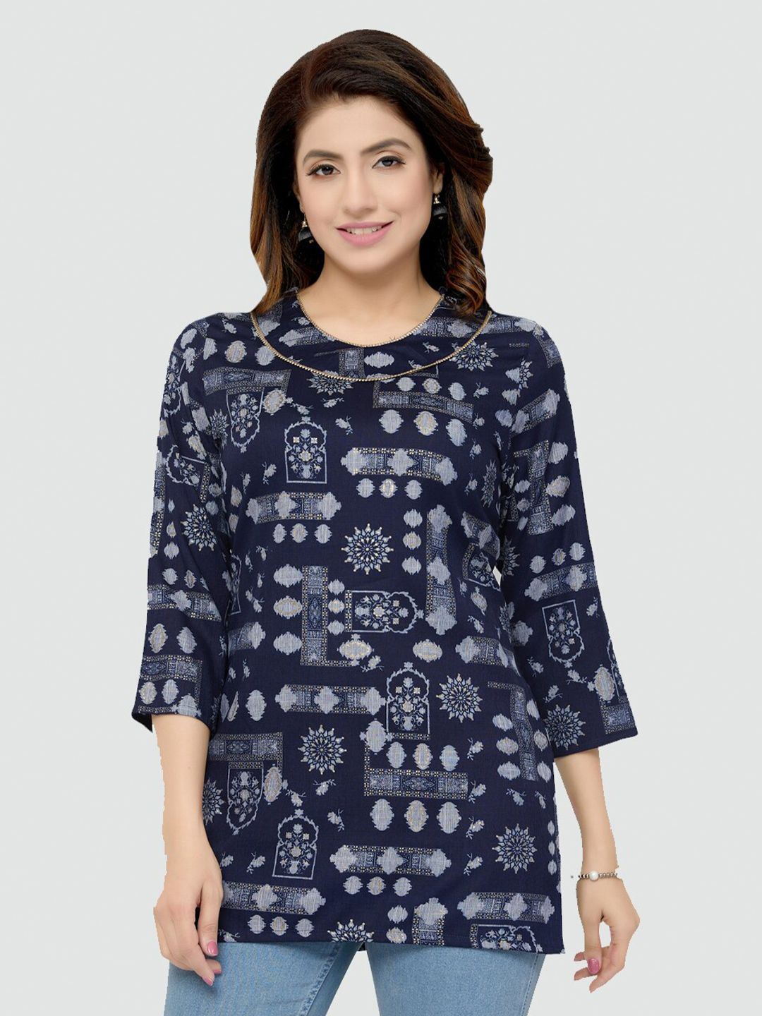 Saree Swarg Blue Ethnic Motifs Printed Kurti