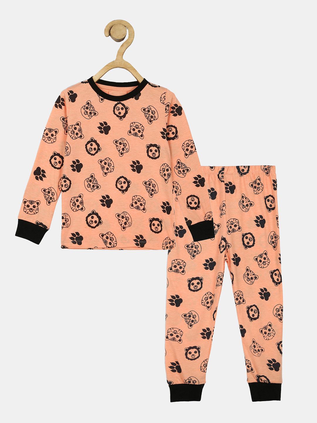 Wyld Sprog Boys Orange & Black Printed Night suit