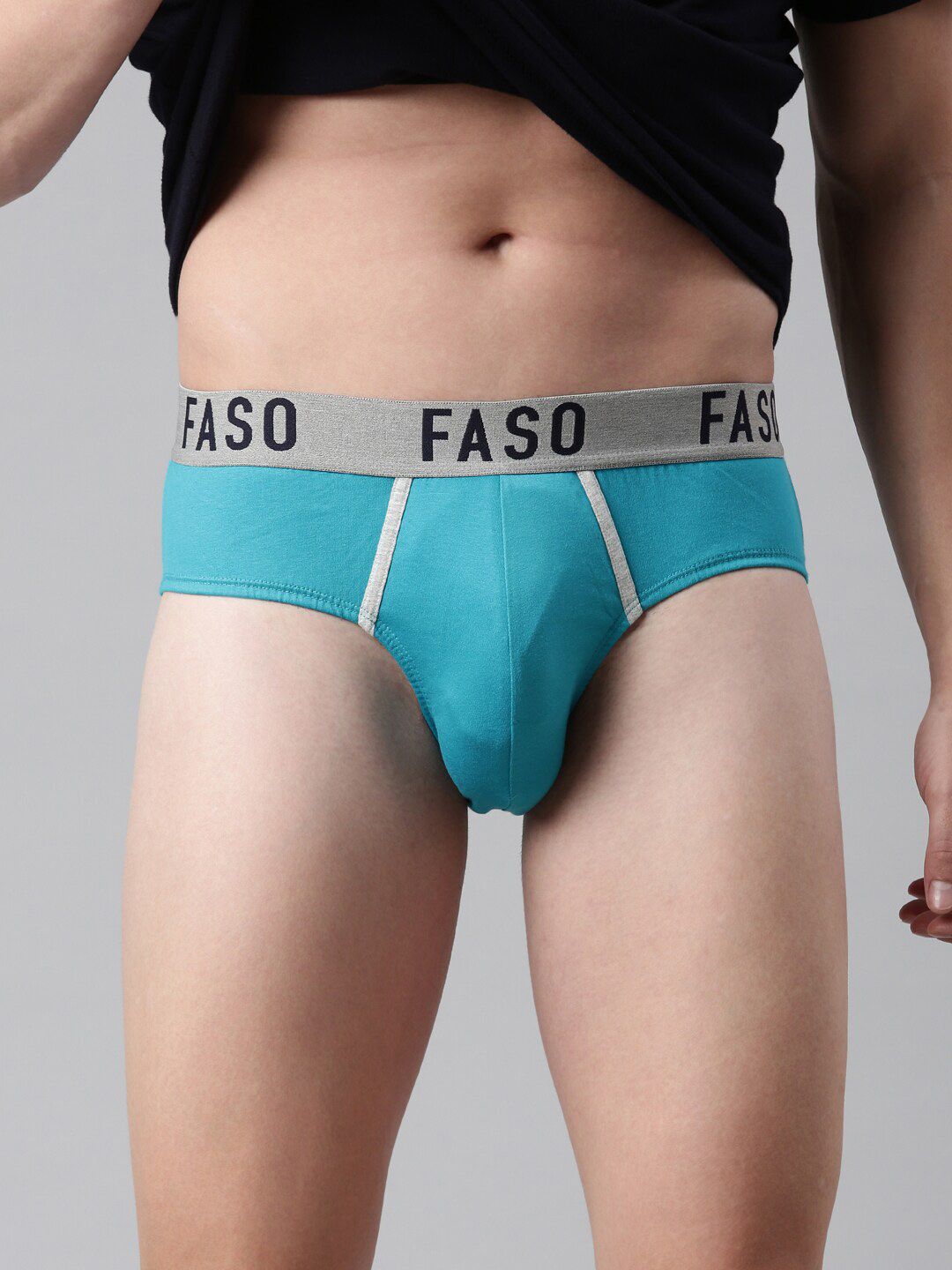 FASO Men Teal Solid Pure Cotton Basic Briefs