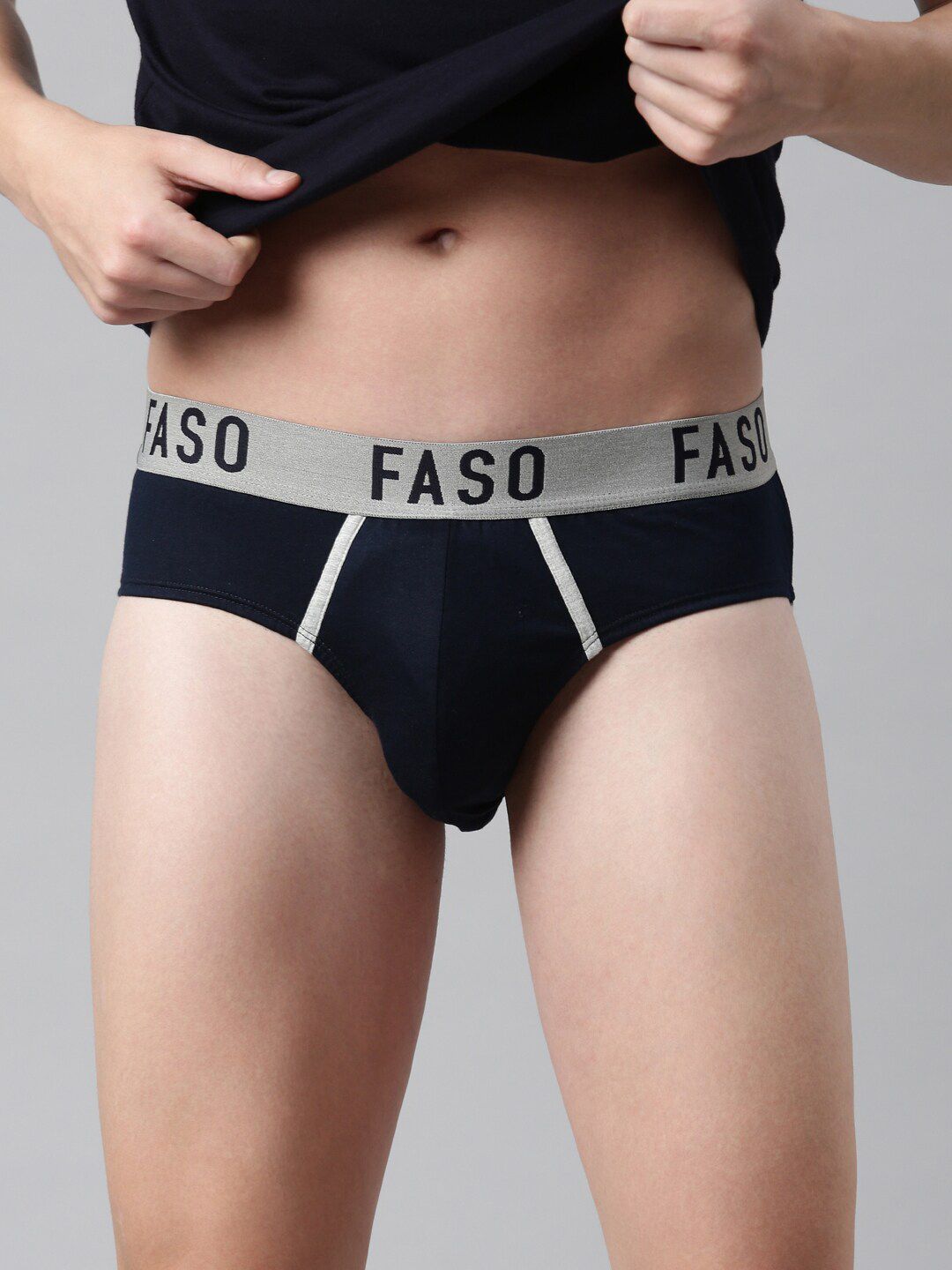 FASO Men Navy Blue Solid Pure Cotton Basic Briefs FA1005