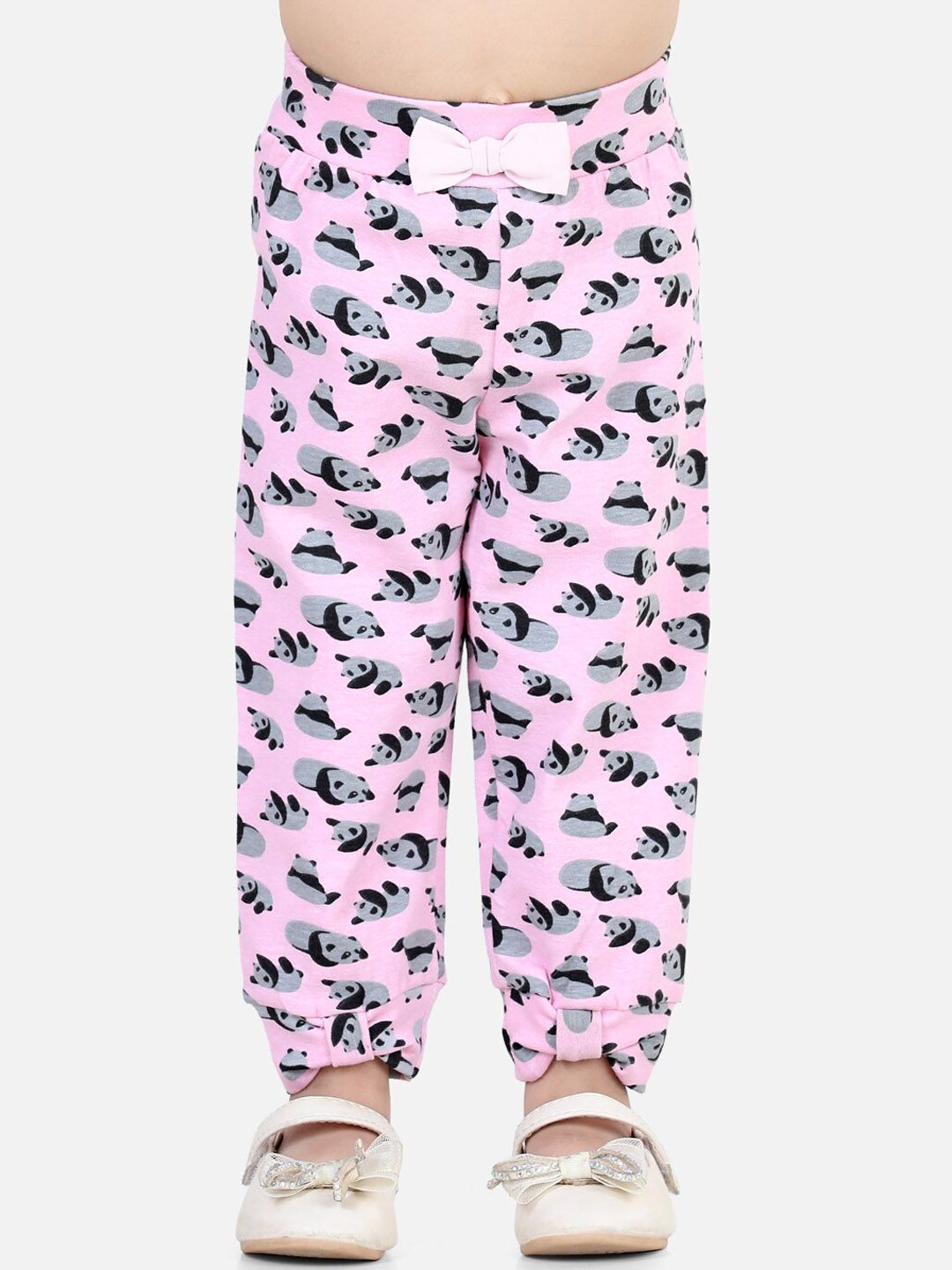 BownBee Girls Pink & Grey Printed Cotton Joggers