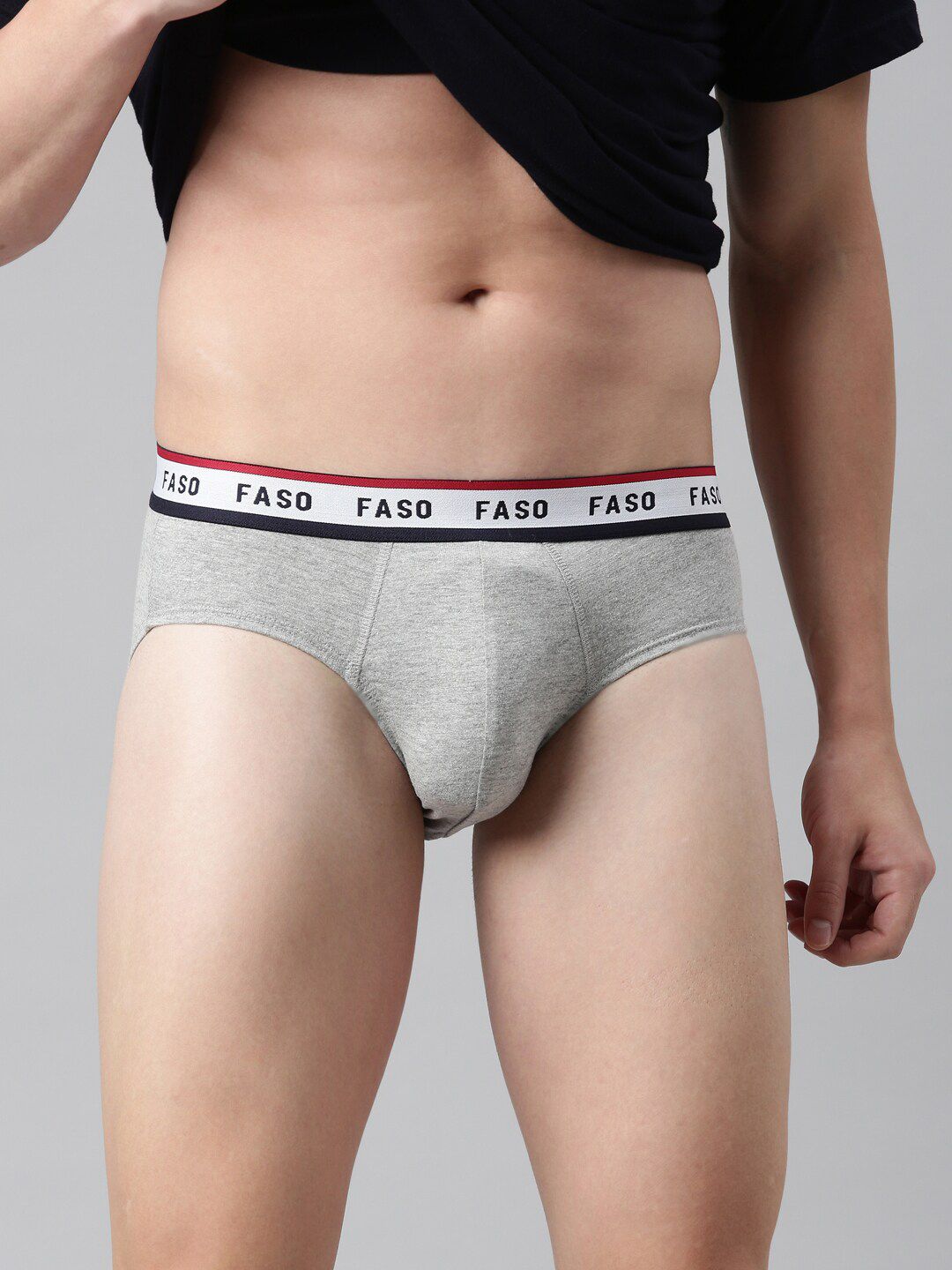 FASO Men Grey Melange Solid Basic Briefs