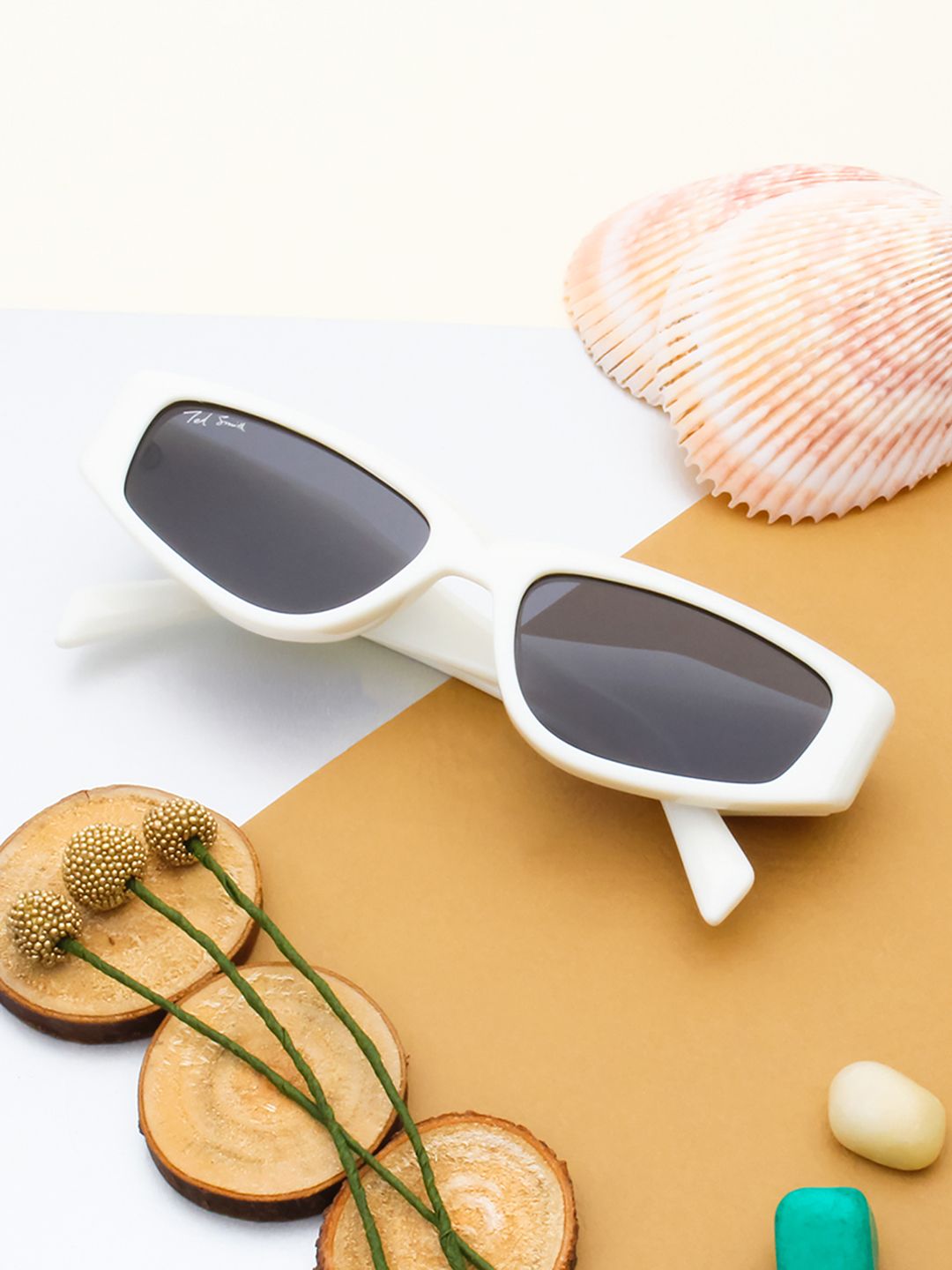 Ted Smith White Aesthetic Cat-Eye Sunglasses Women With UV Protected Lens