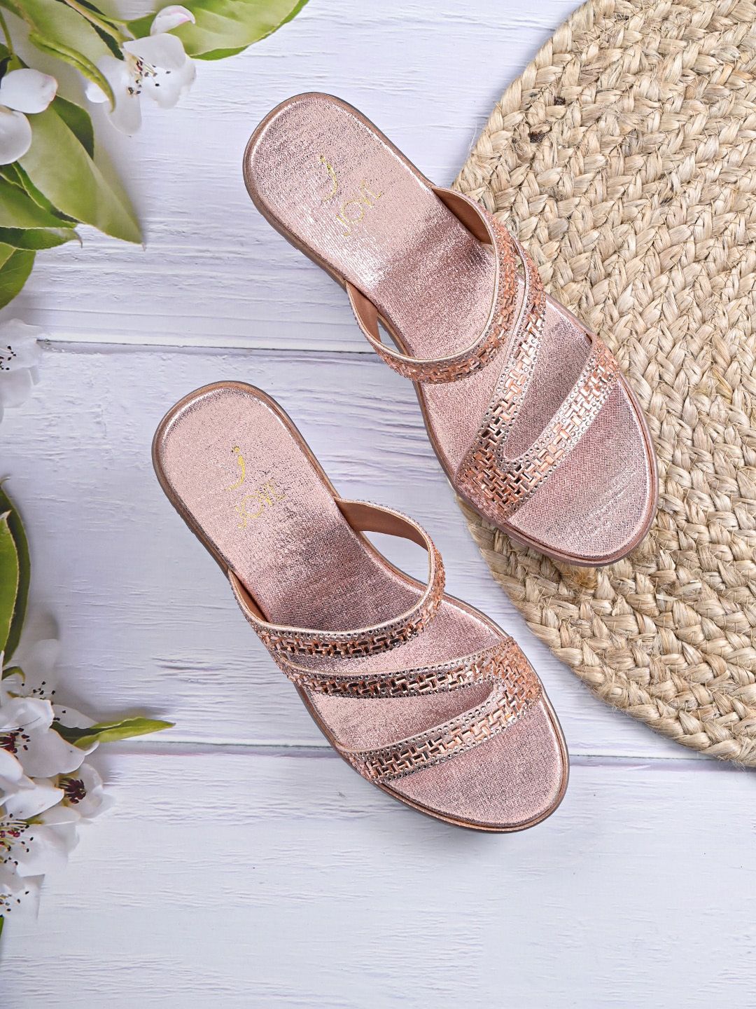 Jove Rose Gold Embellished Wedge Heels