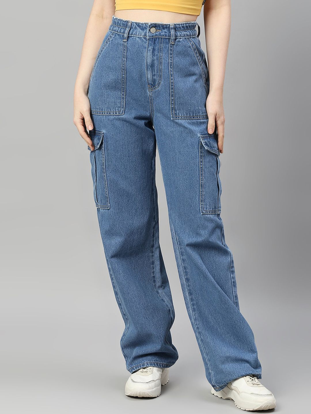 TARAMA Women Blue Wide Leg High-Rise Cotton Jeans