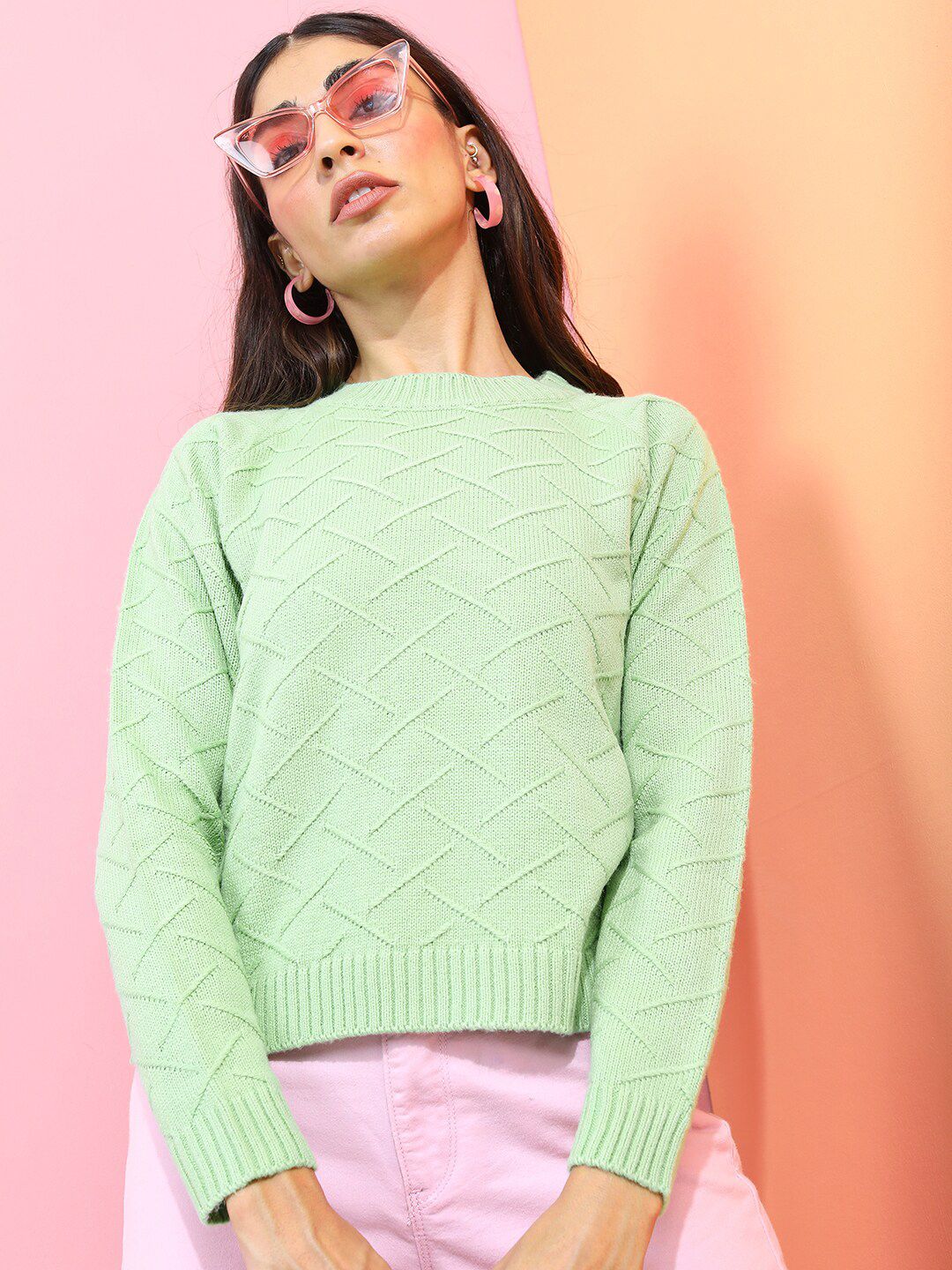 Tokyo Talkies Women Green Acrylic Pullover